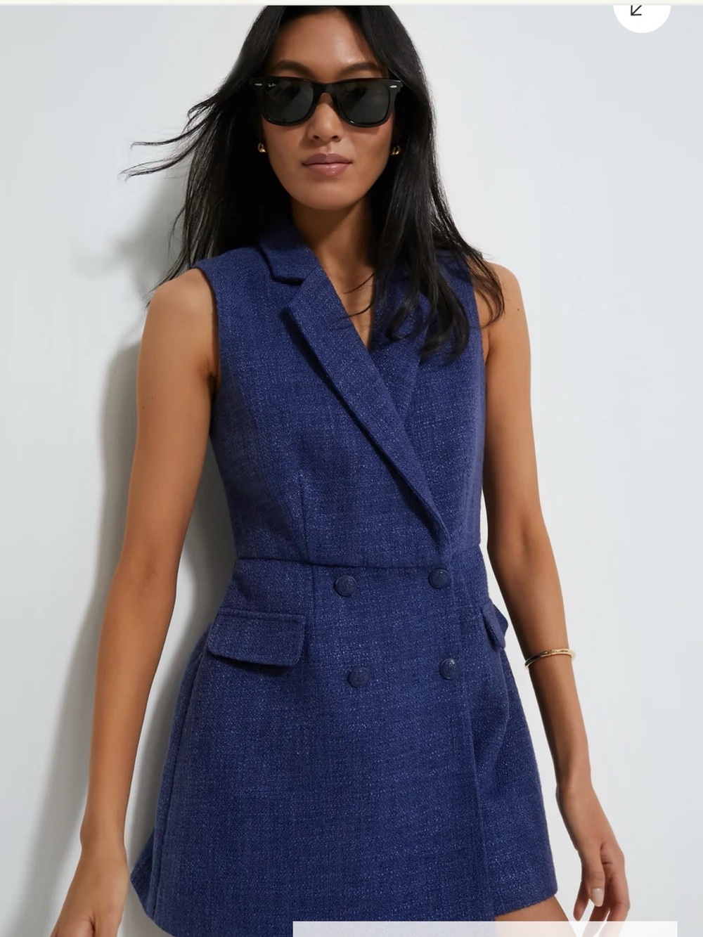 Tuckernuck Sleeveless Double-Breasted Navy Blue Tweed Romper